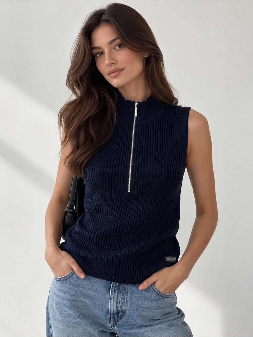 Vintage Y2K Rockies Jeanswear Navy Ribbed Half Zip Sweater Vest Size M NWT